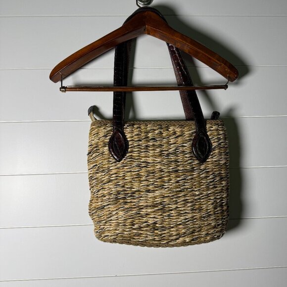 Brighton Summer Market Straw Purse Tan with Dark Brown Handles - Picture 2 of 10
